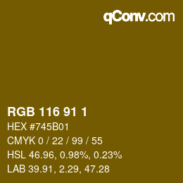 Color code: RGB 116 91 1 | qconv.com