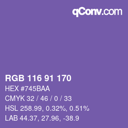 Color code: RGB 116 91 170 | qconv.com