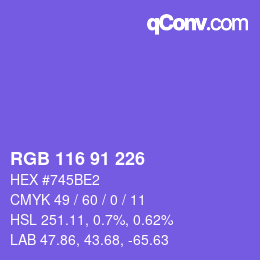 Farbcode: RGB 116 91 226 | qconv.com