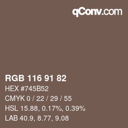 Color code: RGB 116 91 82 | qconv.com