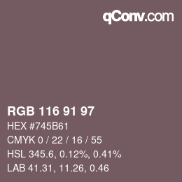 Color code: RGB 116 91 97 | qconv.com