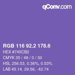 カラーコード: RGB 116 92.2 178.6 | qconv.com