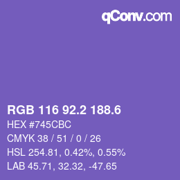 カラーコード: RGB 116 92.2 188.6 | qconv.com