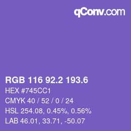 カラーコード: RGB 116 92.2 193.6 | qconv.com