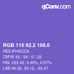 カラーコード: RGB 116 92.2 198.6 | qconv.com