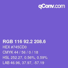 カラーコード: RGB 116 92.2 208.6 | qconv.com