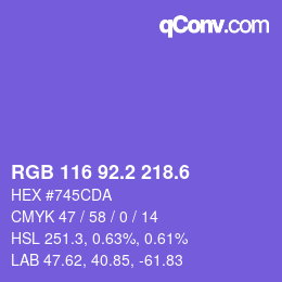 カラーコード: RGB 116 92.2 218.6 | qconv.com