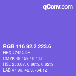 カラーコード: RGB 116 92.2 223.6 | qconv.com