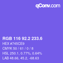カラーコード: RGB 116 92.2 233.6 | qconv.com