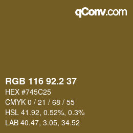 カラーコード: RGB 116 92.2 37 | qconv.com