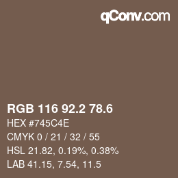 カラーコード: RGB 116 92.2 78.6 | qconv.com