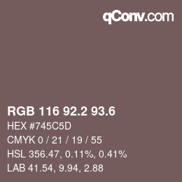 カラーコード: RGB 116 92.2 93.6 | qconv.com