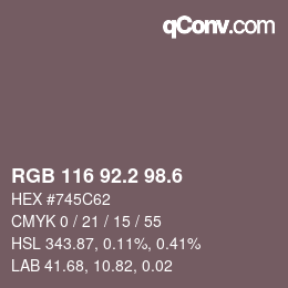 カラーコード: RGB 116 92.2 98.6 | qconv.com