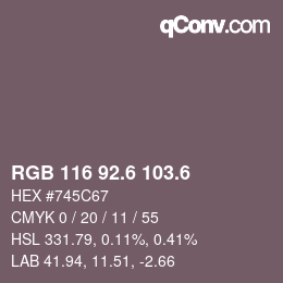 カラーコード: RGB 116 92.6 103.6 | qconv.com