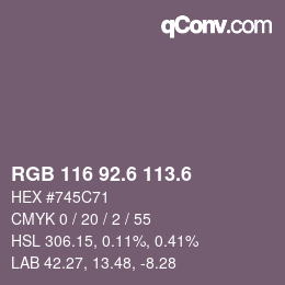 カラーコード: RGB 116 92.6 113.6 | qconv.com