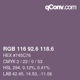 カラーコード: RGB 116 92.6 118.6 | qconv.com