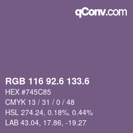 カラーコード: RGB 116 92.6 133.6 | qconv.com