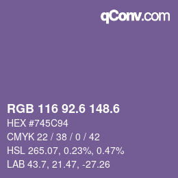 カラーコード: RGB 116 92.6 148.6 | qconv.com