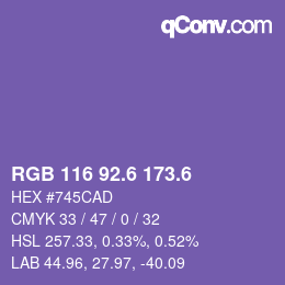 カラーコード: RGB 116 92.6 173.6 | qconv.com