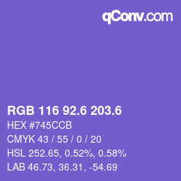 カラーコード: RGB 116 92.6 203.6 | qconv.com