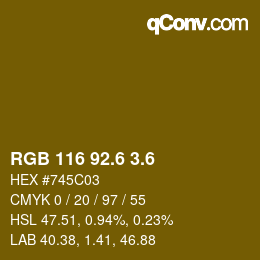 カラーコード: RGB 116 92.6 3.6 | qconv.com