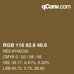カラーコード: RGB 116 92.6 48.6 | qconv.com