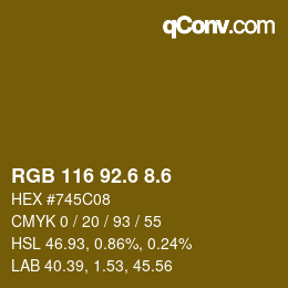 カラーコード: RGB 116 92.6 8.6 | qconv.com