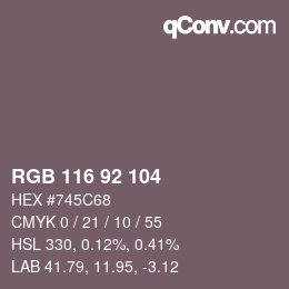 Color code: RGB 116 92 104 | qconv.com