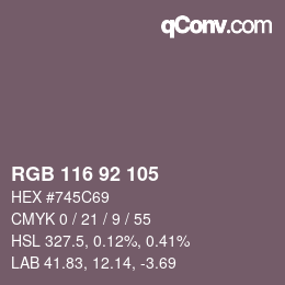 カラーコード: RGB 116 92 105 | qconv.com