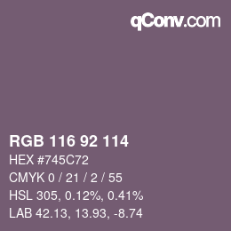 颜色代码: RGB 116 92 114 | qconv.com