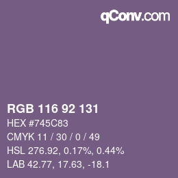 Color code: RGB 116 92 131 | qconv.com