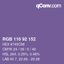 Código de color: RGB 116 92 152 | qconv.com