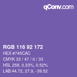 カラーコード: RGB 116 92 172 | qconv.com