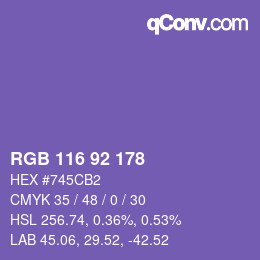 颜色代码: RGB 116 92 178 | qconv.com