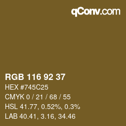 颜色代码: RGB 116 92 37 | qconv.com