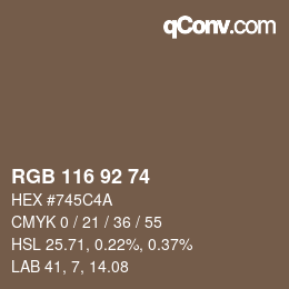 カラーコード: RGB 116 92 74 | qconv.com