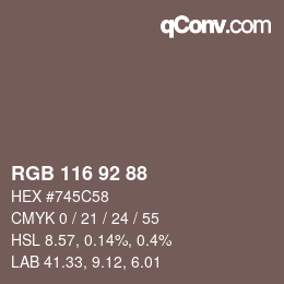 カラーコード: RGB 116 92 88 | qconv.com
