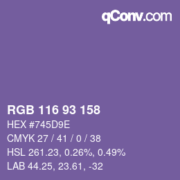 Color code: RGB 116 93 158 | qconv.com