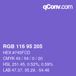Color code: RGB 116 95 205 | qconv.com