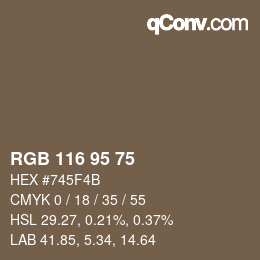 颜色代码: RGB 116 95 75 | qconv.com