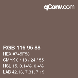 颜色代码: RGB 116 95 88 | qconv.com