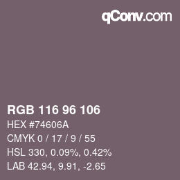 Color code: RGB 116 96 106 | qconv.com