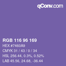 Farbcode: RGB 116 96 169 | qconv.com