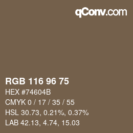 Color code: RGB 116 96 75 | qconv.com