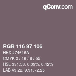 Farbcode: RGB 116 97 106 | qconv.com