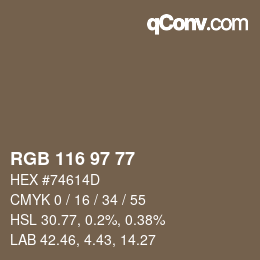 Color code: RGB 116 97 77 | qconv.com