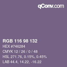 Color code: RGB 116 98 132 | qconv.com