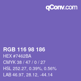 Color code: RGB 116 98 186 | qconv.com