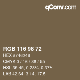 カラーコード: RGB 116 98 72 | qconv.com