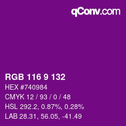 Color code: RGB 116 9 132 | qconv.com